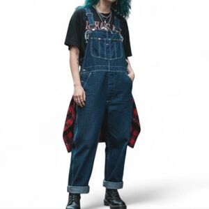 Vintage Grandpa Sears Women's Dark Denim Long Pants Baggy Overalls